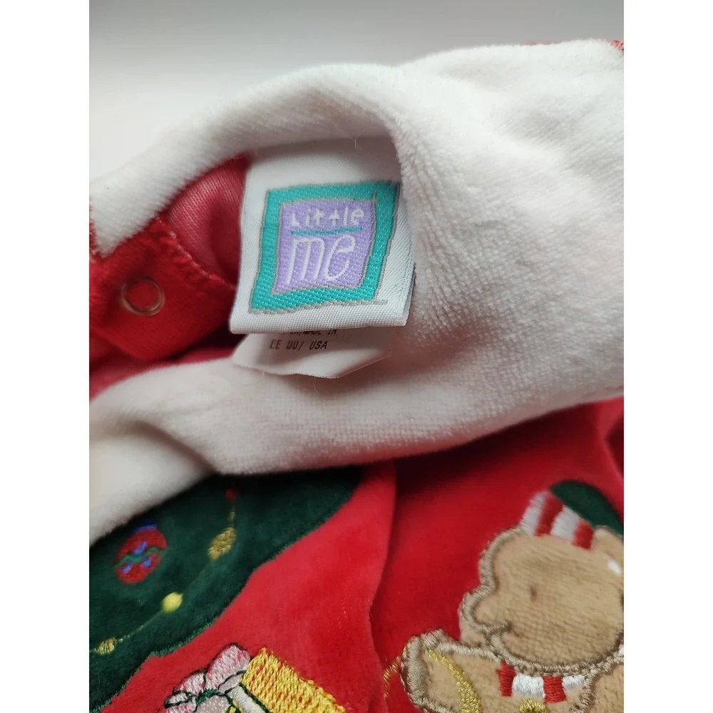 Vtg My First Christmas 9 Months Red Velour 1990s Baby Footie One Piece‎ Pajamas